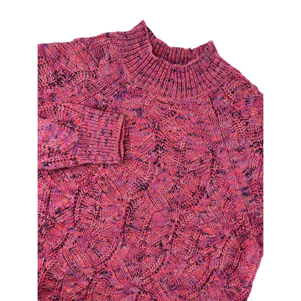 J. Jill Wearever Pink Purple Space Dye Cable Knit Mock Neck Sweater Womens XS